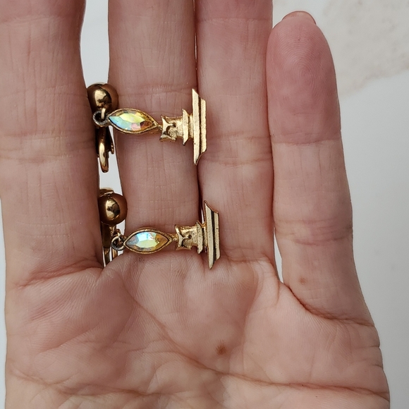 Vintage goldstone Aurora Borealis rhinestone candle earrings clip ons - Picture 6 of 6